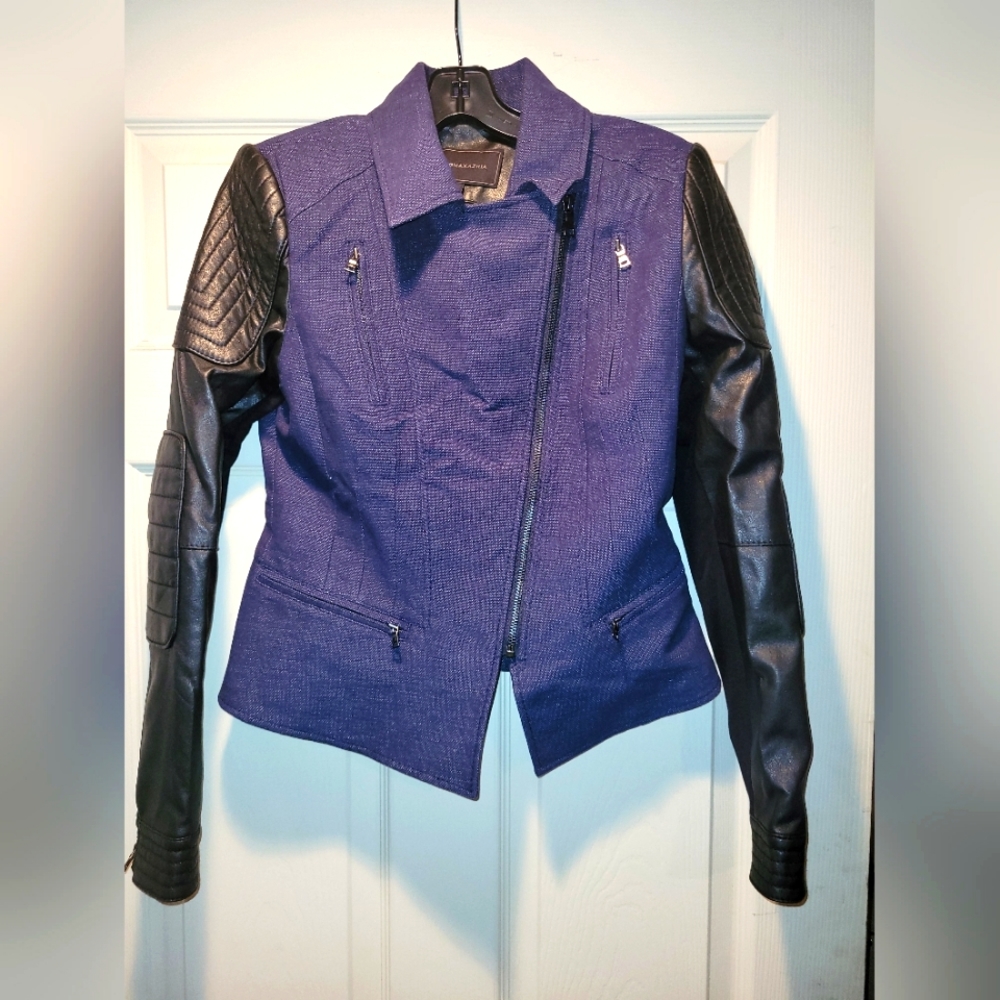 BCBGMAXAZRIA Blue denim and faux leather jacket